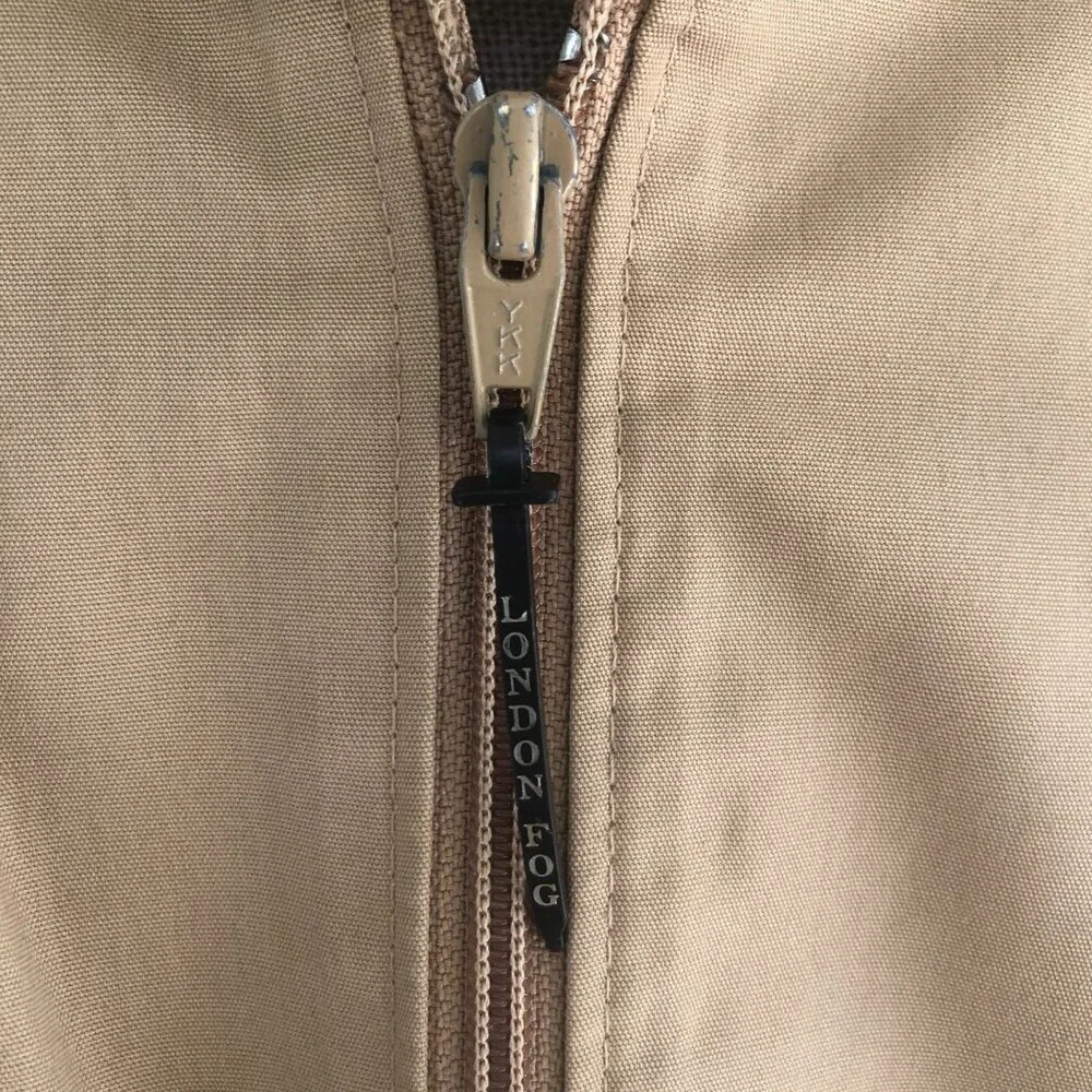 London Fog Beige Car Coat Men’s Medium Vintage Rain Jacket Plaid Lining